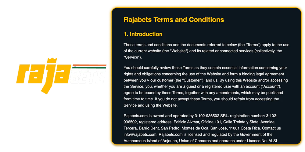 Rajabets India Terms and Conditions of Use